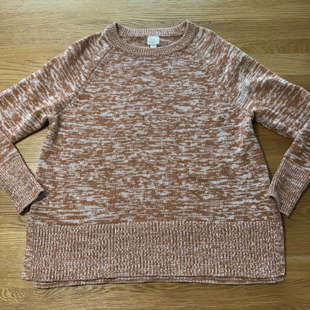 A New Day Womens Space Dye Marl Crewneck Sweater Rust Orange White Medium